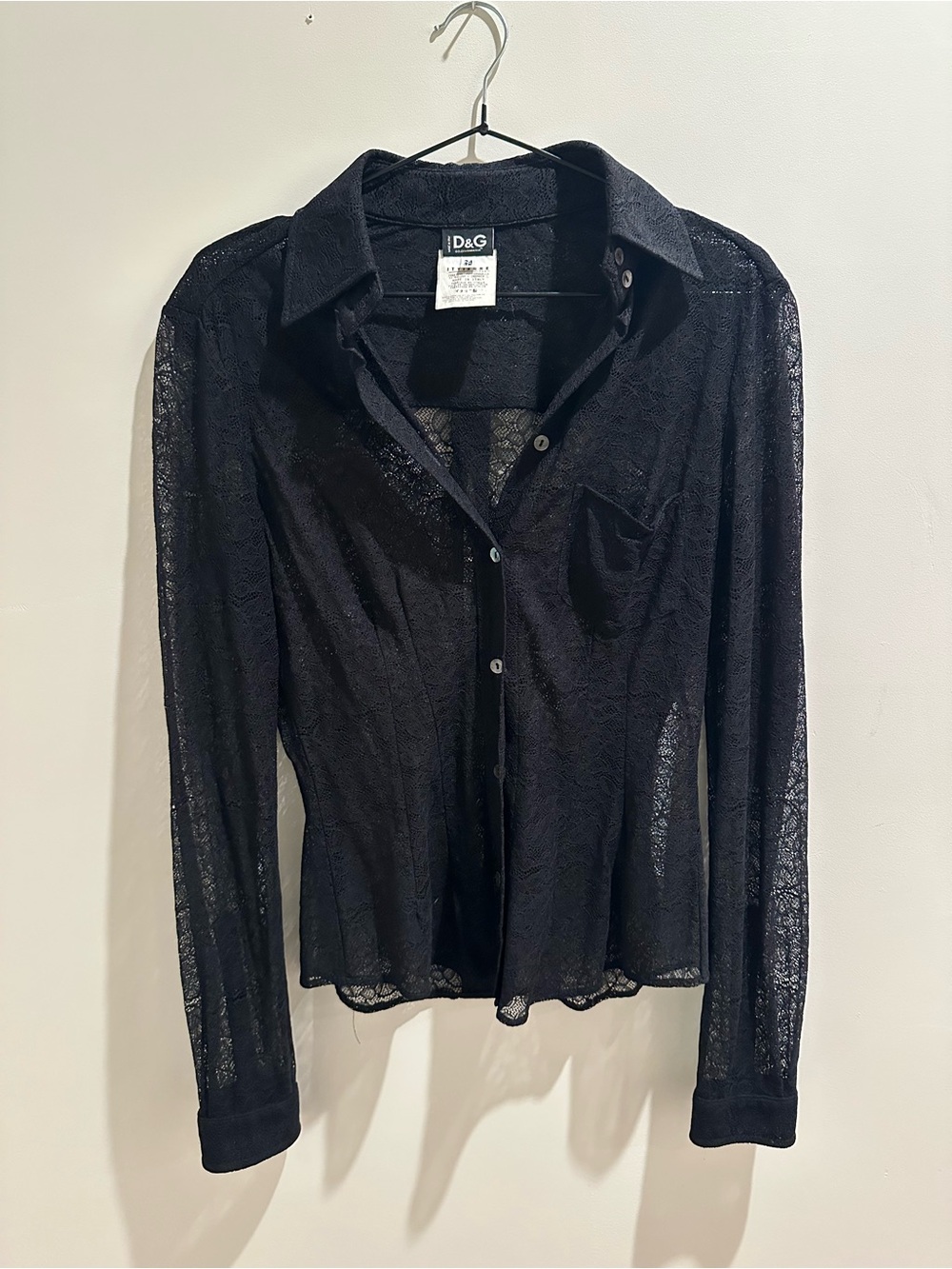 Dolce & Gabbana Sheer Black Lace Button-Down Blouse